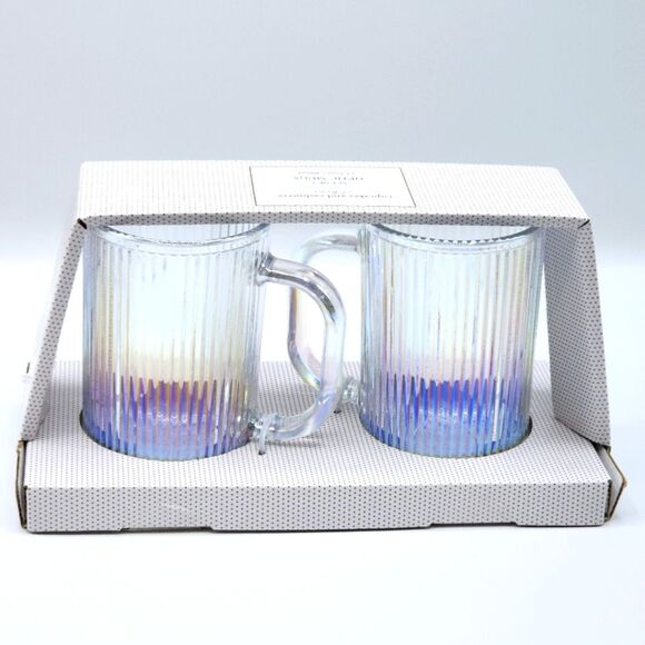 Cupcakes and Cashmere Set‎ of 2pc Iridescent Optic Glass Mugs 13.5oz Drinkware - Picture 6 of 8